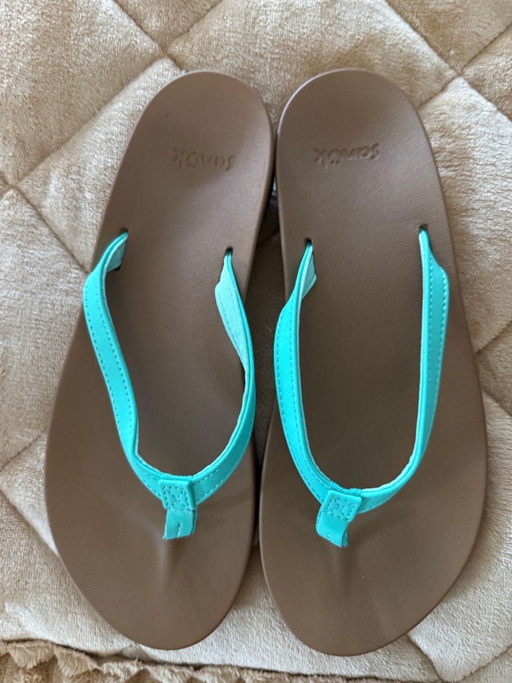 Sanuk Brown Sandals with Aqua Straps
